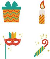 New Year Retro Decoration With Flat Cartoon Design. Isolated On White Background. Vector Icon Set.