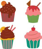 Set of Different Cupcake Dessert. With Cute Cartoon Design. Isolated Vector Icon.