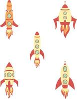 Collection of Spaceship Rocket Illustration. Isolated On White Background. Vector Icon.