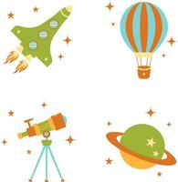 Set of Outer Space Birthday Illustration. Isolated On White Background. Isolated Vector Icon.