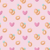 Valentines day seamless pattern with rings and heart pattern vector
