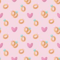 Valentines day seamless pattern with rings and heart pattern vector