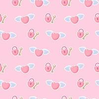 Valentines day seamless pattern with heart and key vector