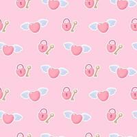 Valentines day seamless pattern with heart and key vector