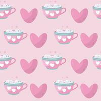 Seamless pattern with hearts and cup  on pink background vector