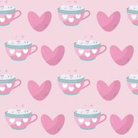 sin costura modelo con corazones y taza en rosado antecedentes vector