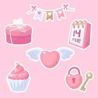 san valentin día elemento conjunto colección con corazón, regalo, calendario, pastel y ke vector