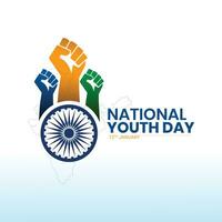 nacional juventud día de India, modelo para fondo, bandera, tarjeta, póster, social medios de comunicación, web bandera, revista con texto inscripción. editable vector ilustración. concepto de internacional juventud día