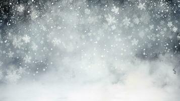 AI generated Christmas backdrop. Winter sky background with snowflakes. photo