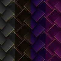 Set of dark geometric texture. Black 3d cubes with thin lines. Illustration for wallpapers, fabric, wrapping paper, backgrounds. Texture with volume extrude effect. Realistic seamless patterns. vector