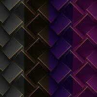 Set of dark geometric texture. Black 3d cubes with thin lines. Illustration for wallpapers, fabric, wrapping paper, backgrounds. Texture with volume extrude effect. Realistic seamless patterns. vector