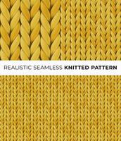 Yellow realistic merino wool fabric. Seamless detailed knitted pattern. Vector illustration with closeup texture for wallpaper, background, web page backdrop, wrapping paper, winter design, postcard.