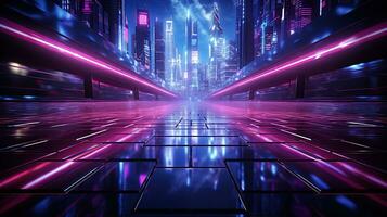 AI generated Futuristic Background. Metallic surface with neon accents and futuristic patterns. Created with Generative AI photo