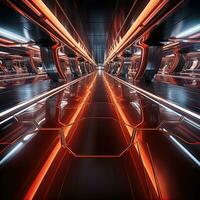 AI generated Futuristic Background. Metallic surface with neon accents and futuristic patterns. Created with Generative AI photo