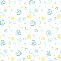 Pattern with moons, stars and sun. Seamless vector print for kids