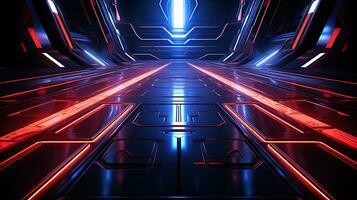 AI generated Futuristic Background. Metallic surface with neon accents and futuristic patterns. Created with Generative AI photo
