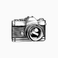 retro camera vector illustration with engraving technique