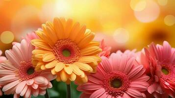 AI generated many pink and orange flowers are shown in front of a bright light photo