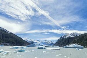 Glacial lake with small icebergs floating, Laguna San Rafael National Park, Aysen Region, Patagonia, Chile photo