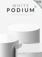 Three podium stage stand pedestal products display on white background. Vector illustration