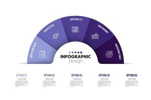 Vector infographic semi circle template diagrame. Business concept 5 step for presentation.