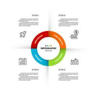 Vector circle chart into 4 option startup project minimal infographic design template modern for website menu interface