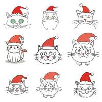 Cozy Christmas Kitty, Minimalistic Adorable Cat Design with Red Santa Hat vector