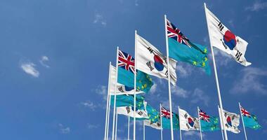 Tuvalu and South Korea Flags Waving Together in the Sky, Seamless Loop in Wind, Space on Left Side for Design or Information, 3D Rendering video