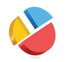 pie chart split ratio Twenty five percent blue, yellow and fifty percent red, vector 3d isolated on white background for designing reports about business profits