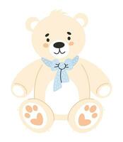 Cute white teddy bear toy. Vector illustration in flat style.