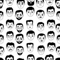 Seamless pattern of doodle men portraits on white background. Vector illustration.