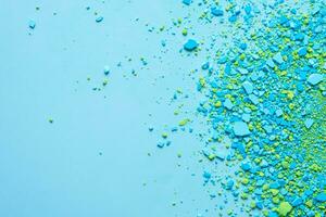 Colorful blue-green particles top view. Abstract banner background photo