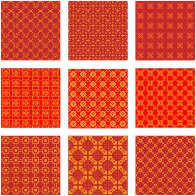 Set of  red and yellow decorative seamless  patterns suitable for weddings in  the wolrd