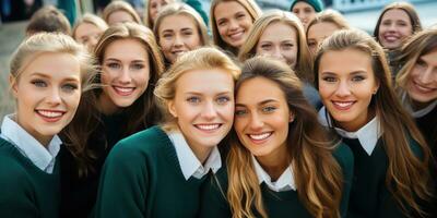 ai generado un cerca arriba de un grupo de sonriente mujer, generativo ai foto