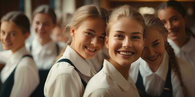 ai generado un cerca arriba de un grupo de sonriente mujer, generativo ai foto