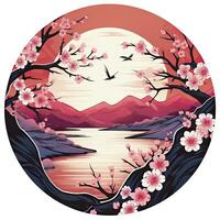 AI generated Cherry blossoms in the sunset background. Japanese tattoo style. AI Generated photo