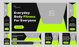 Vector illustration fitness web bundle banner design for social media post, exercise training web banner design, vector eps 10 file format