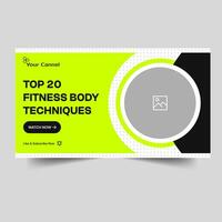 Trendy fitness video thumbnail banner design, fitness tips and tricks banner design, customizable vector eps 10 file format