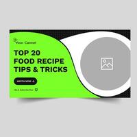 Creative food recipe tips and tricks thumbnail banner design, food menu review video cover banner design, fully editable vector eps 10 file format