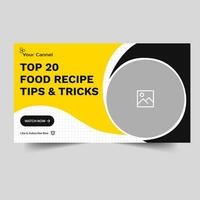 Trendy food recipe techniques video cover banner design, food review thumbnail banner design, customizable vector eps 10 file format