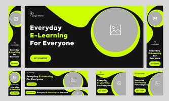 Customizable vector learning web set banner design, education banner design for social media, learning web bundle banner design, fully editable vector eps 10 file format