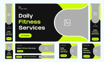 Trendy vector illustration body fitness web bundle banner design for social media post, fitness training web banner design, editable vector eps 10 file format