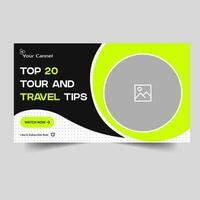 Vector illustration tour and travel tips and tricks video thumbnail banner design, journey the world ways video cover banner design, editable vector eps 10 file format