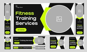 Customizable vector fitness training web bundle banner design for social media post, workout banner design, online training banner template, editable vector eps 10 file format