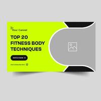 Customizable vector fitness video cover banner design, tips and tricks video tutorial banner design, fitness training banner, editable vector eps 10 file format