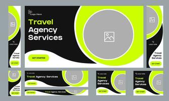 Creative travel agency web bundle banner design for social media post, tour guide banner design, explore world journey banner design, editable vector eps 10 file format