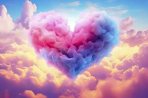 AI generated Beautiful colorful valentine's day heart in the clouds as abstract background. AI Generated photo