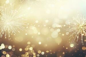 AI generated Gold Vintage Fireworks and bokeh on New Year's Eve and copy space. AI Generated photo