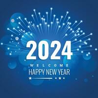 Happy new year 2024 square template with 3D hanging number. Greeting concept for 2024 new year celebration vector