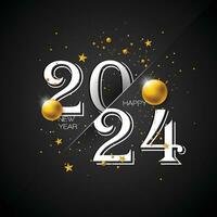 Happy new year 2024 square template with 3D hanging number. Greeting concept for 2024 new year celebration vector